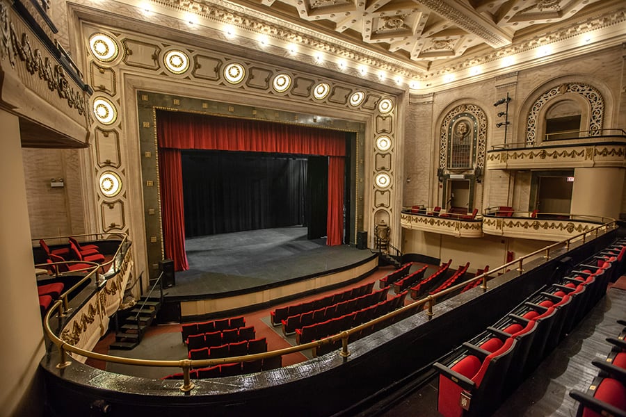 Image Description: View of the Studebaker Theater stage from the Mezzanine level.