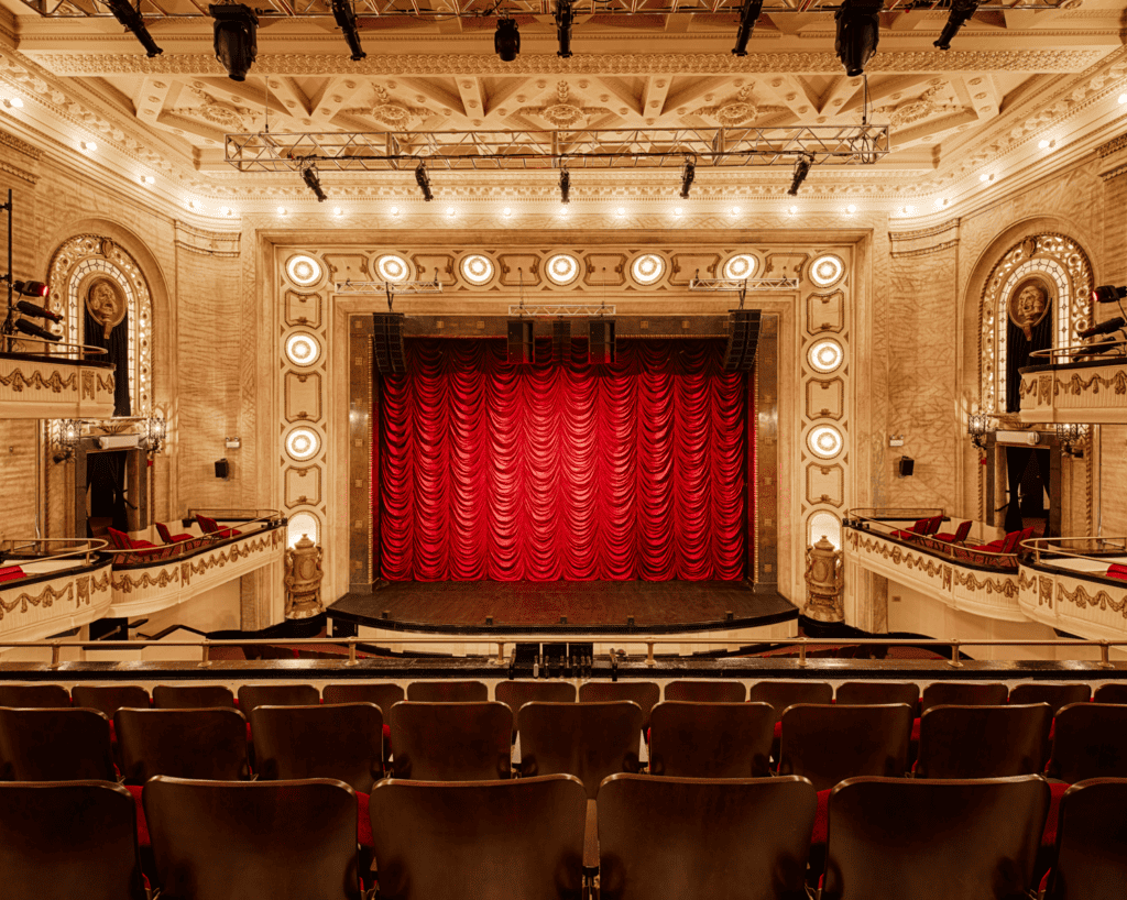 The Studebaker Theater stage, newly renovated in 2022.