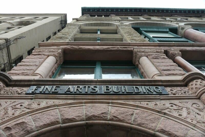 Image Description: Entrance to the Fine Arts Building, looking up.