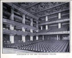 Image Description: Historic photograph of the Studebaker Theater's auditorium, view from the stage.