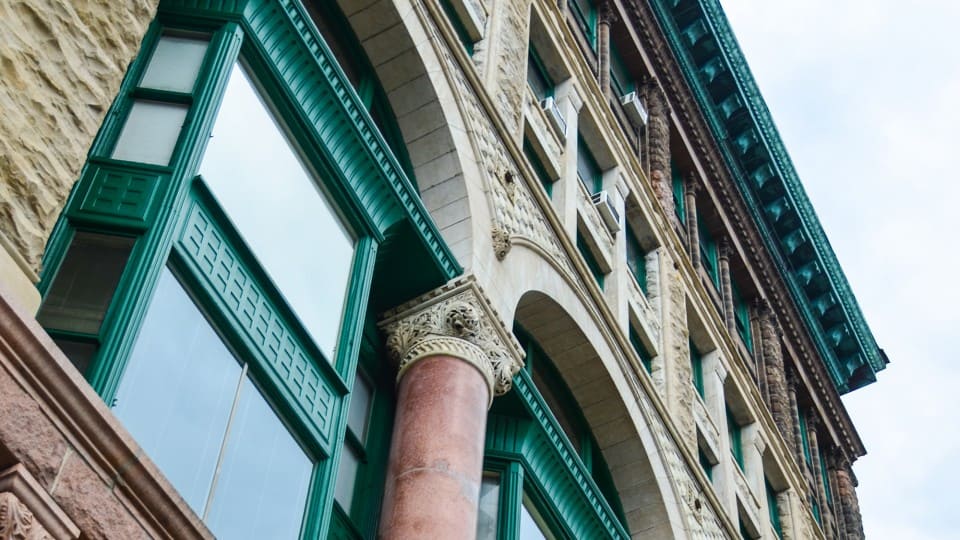 Image Description: Architectural facade detail of the Fine Arts Building.